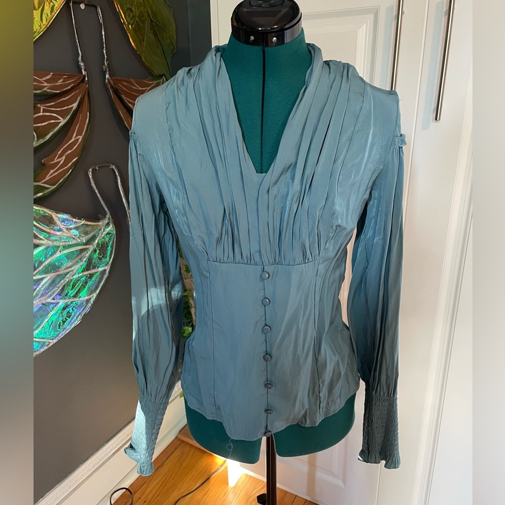 Scarlet Darkness Steampunk Victorian Teal Blouse NWOT